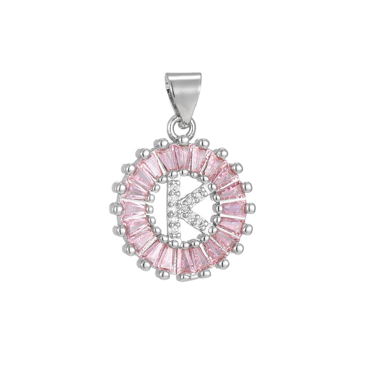 Dainty Pink Baguette Zirconia Initial Necklace