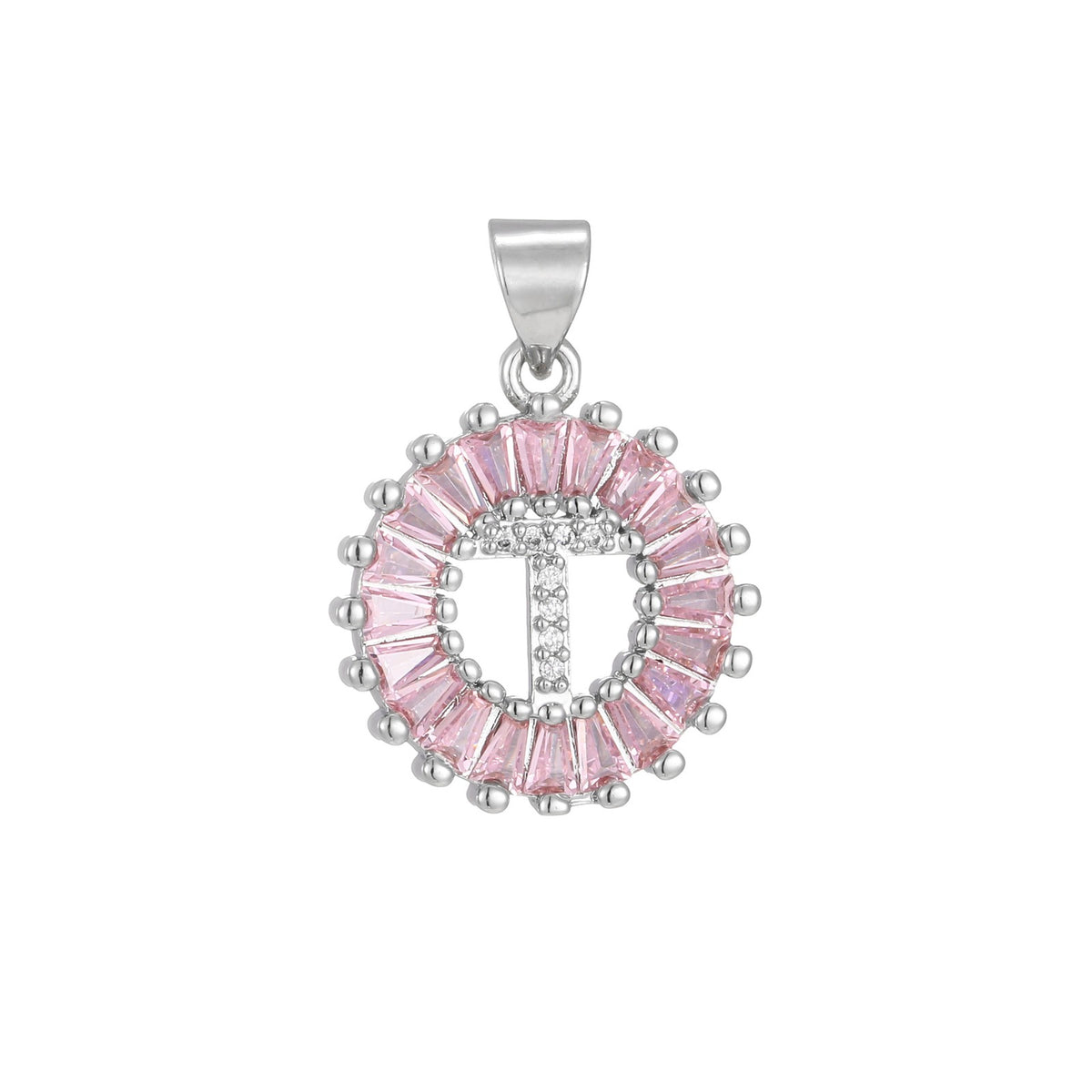 Dainty Pink Baguette Zirconia Initial Necklace