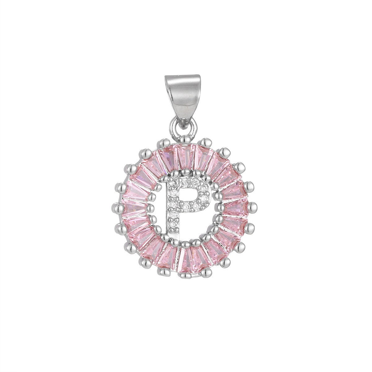 Dainty Pink Baguette Zirconia Initial Necklace