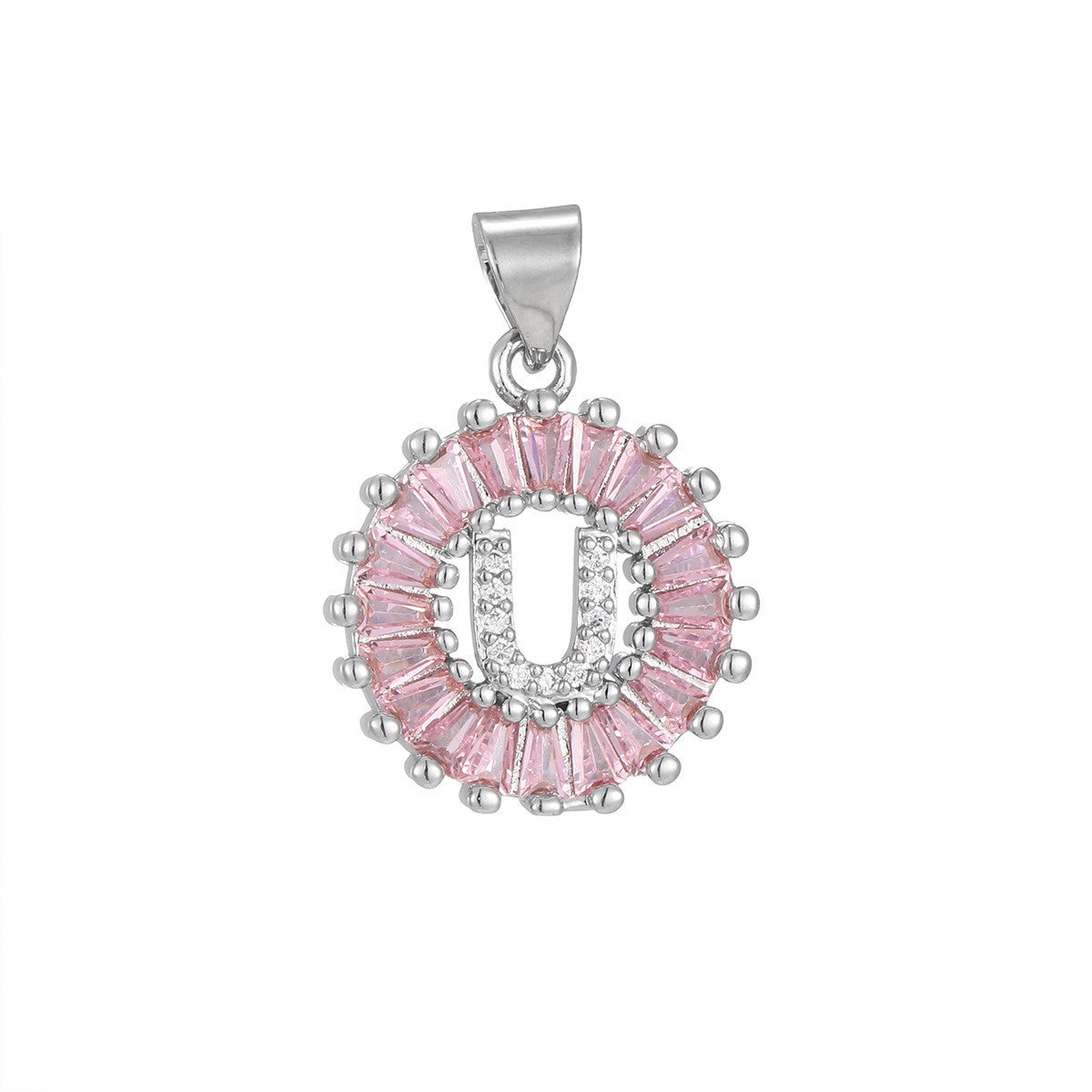 Dainty Pink Baguette Zirconia Initial Necklace