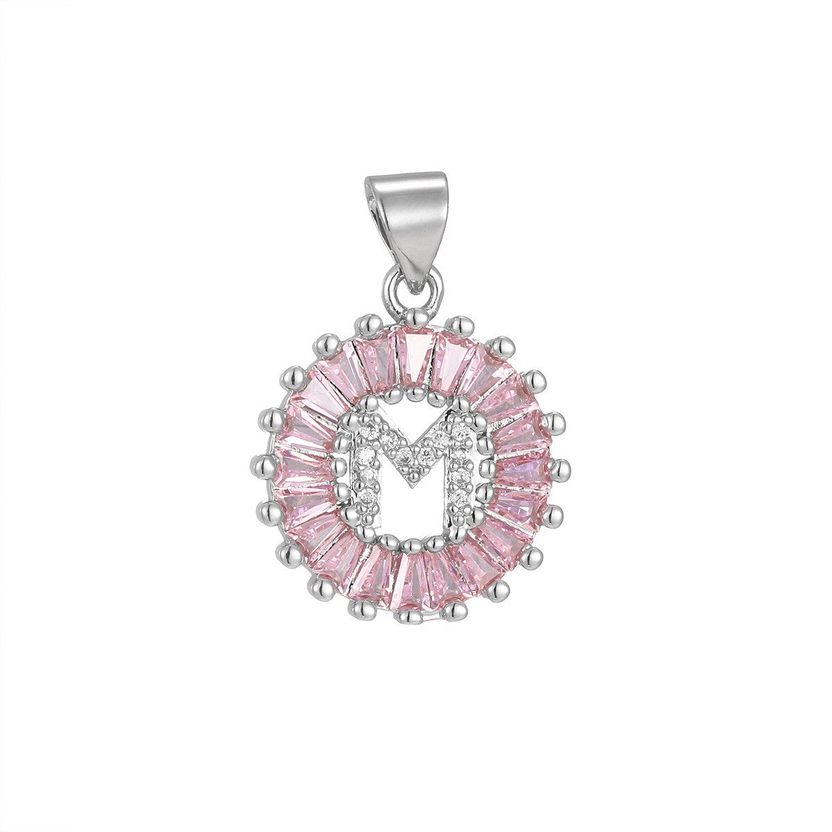 Dainty Pink Baguette Zirconia Initial Necklace