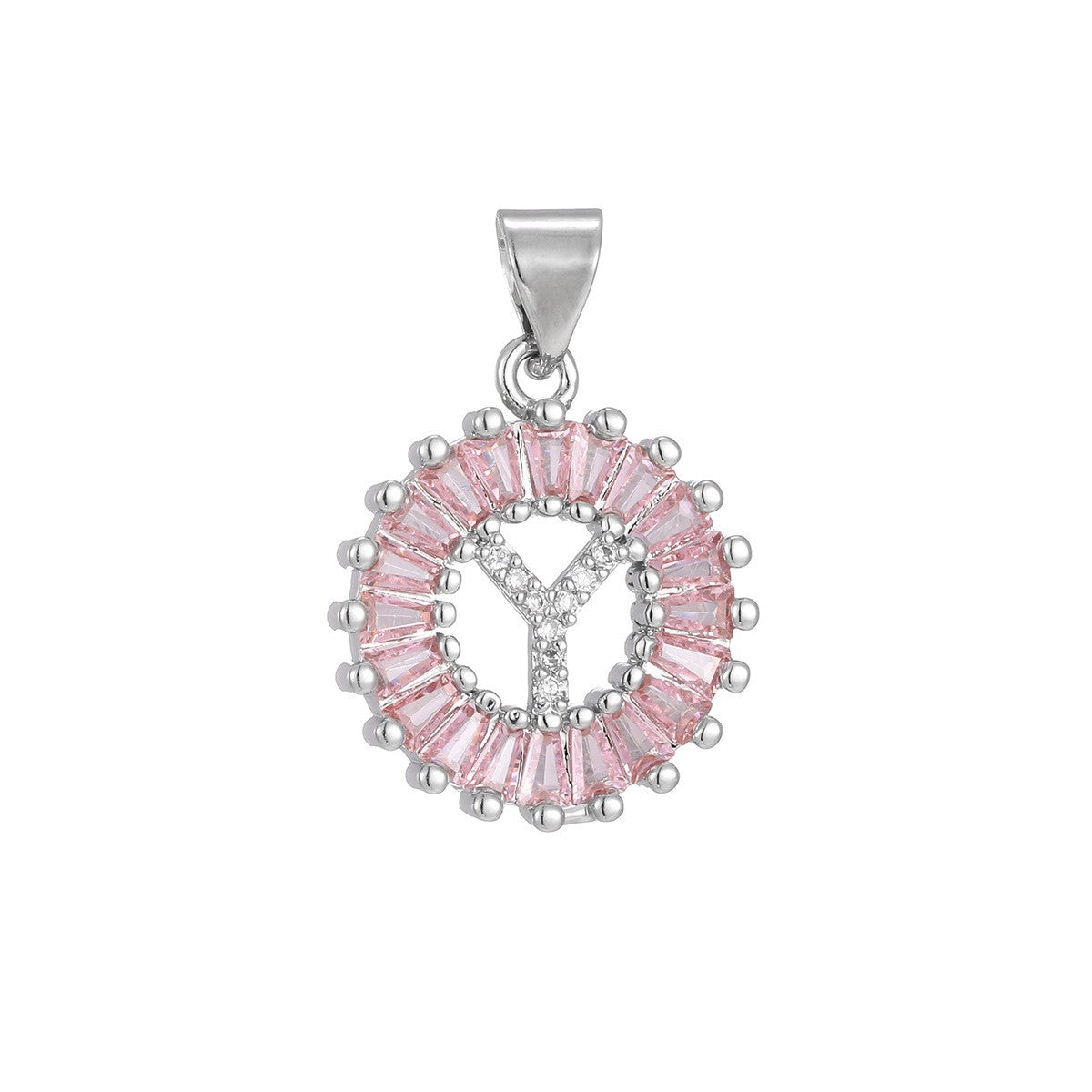 Dainty Pink Baguette Zirconia Initial Necklace