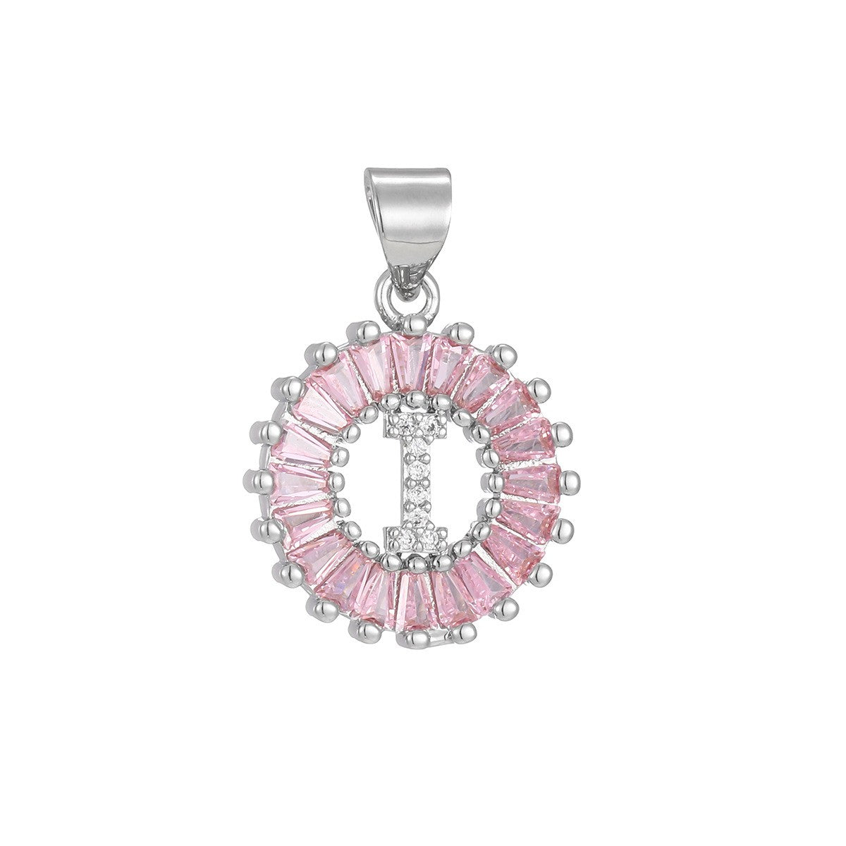Dainty Pink Baguette Zirconia Initial Necklace