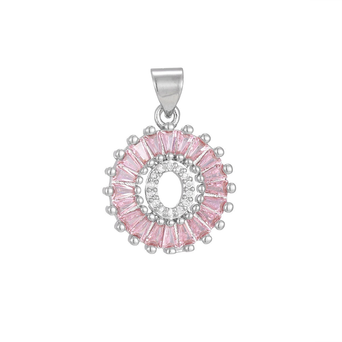 Dainty Pink Baguette Zirconia Initial Necklace