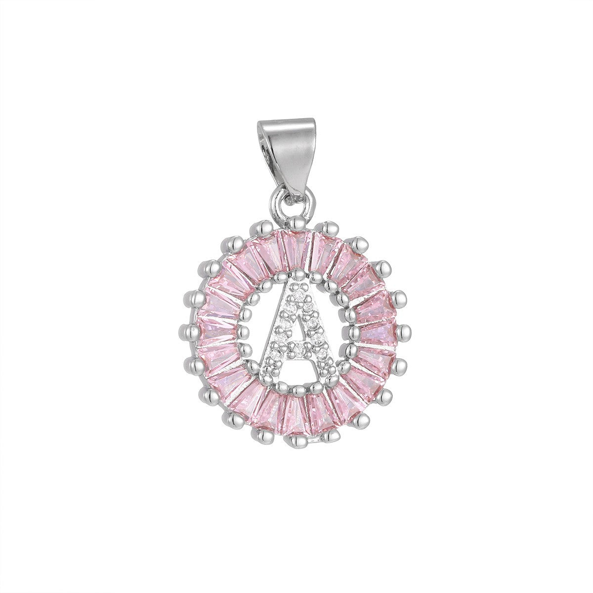Dainty Pink Baguette Zirconia Initial Necklace