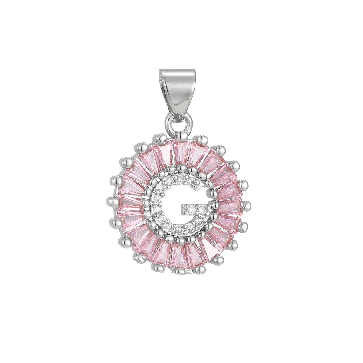 Dainty Pink Baguette Zirconia Initial Necklace