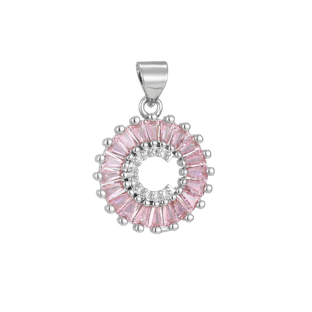 Dainty Pink Baguette Zirconia Initial Necklace