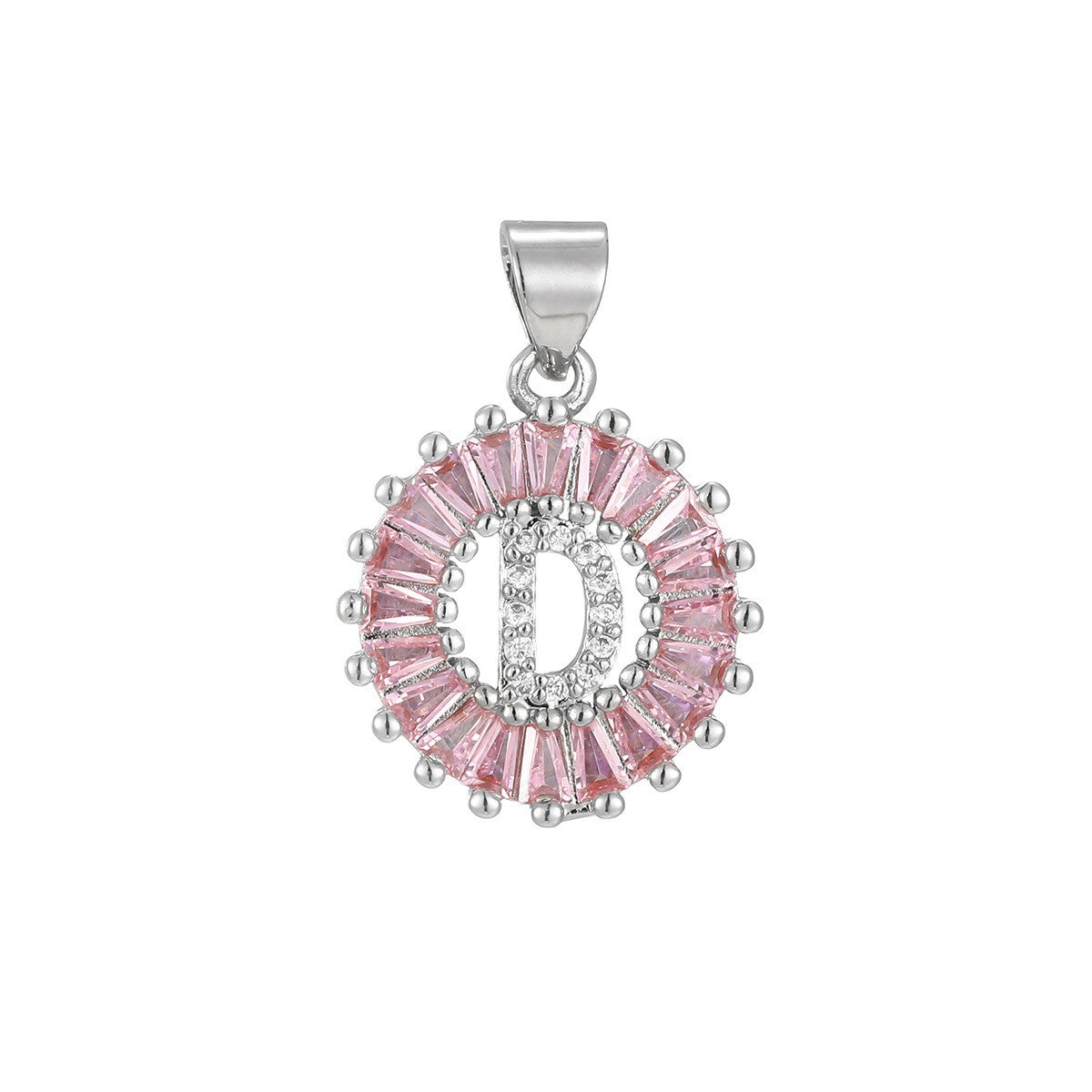 Dainty Pink Baguette Zirconia Initial Necklace