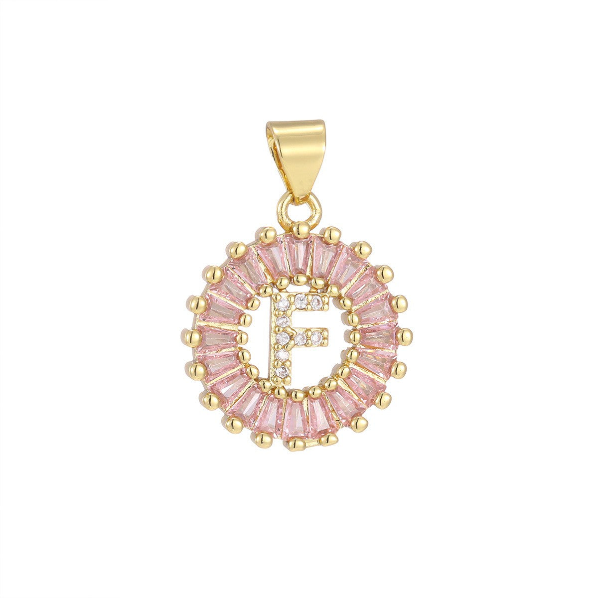 Dainty Pink Baguette Zirconia Initial Necklace