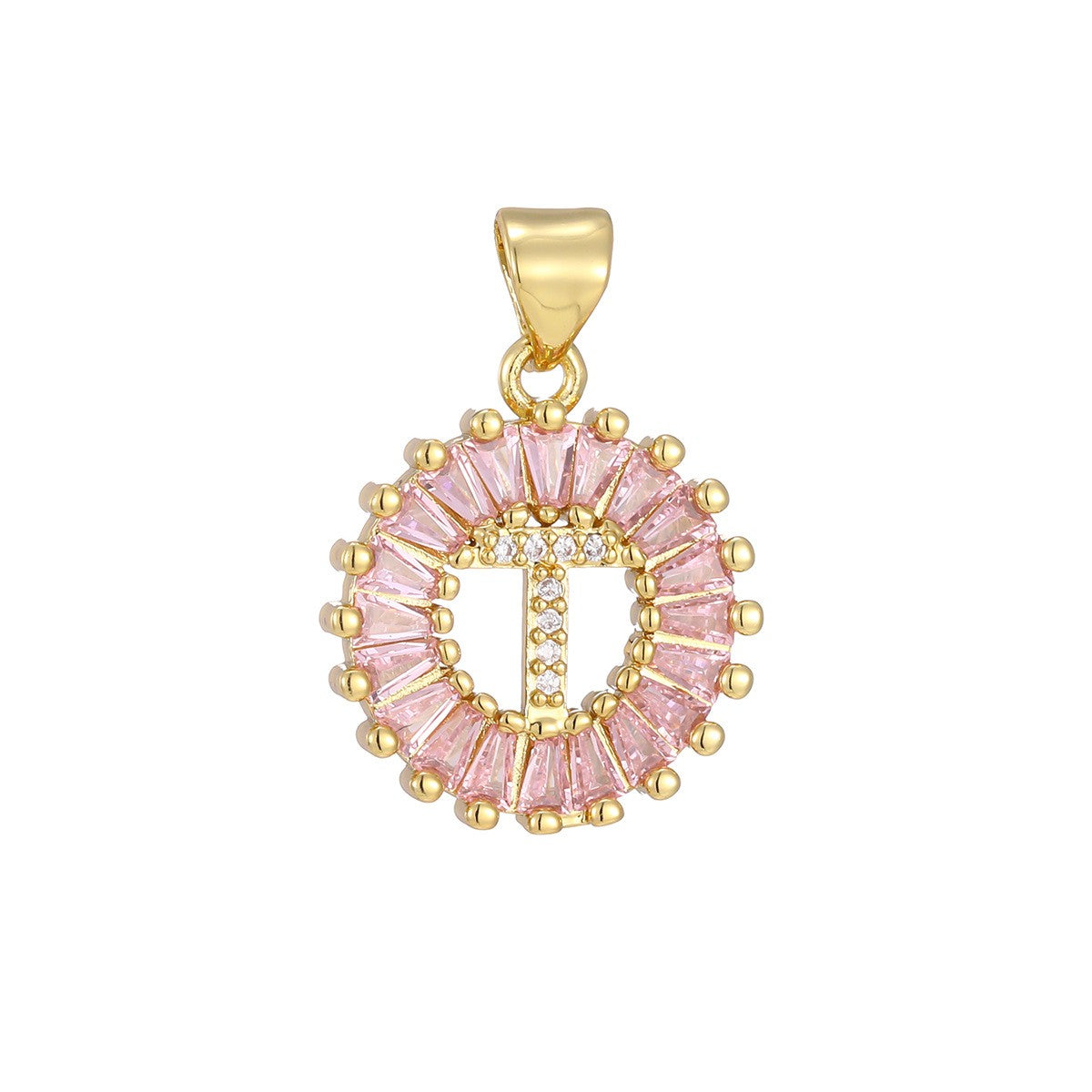 Dainty Pink Baguette Zirconia Initial Necklace