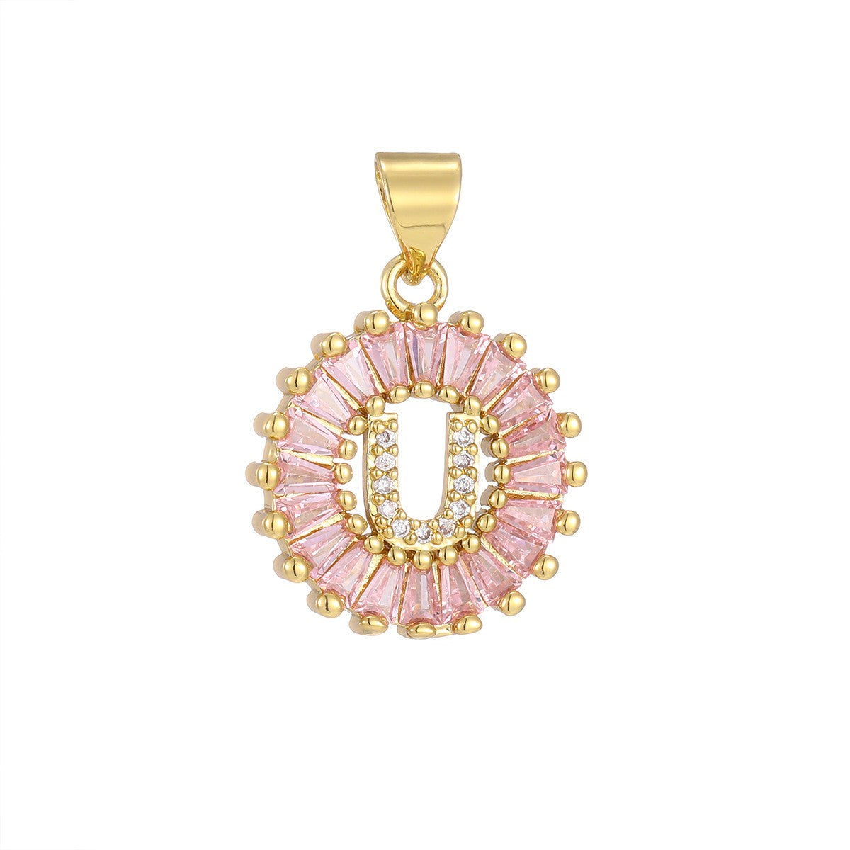 Dainty Pink Baguette Zirconia Initial Necklace