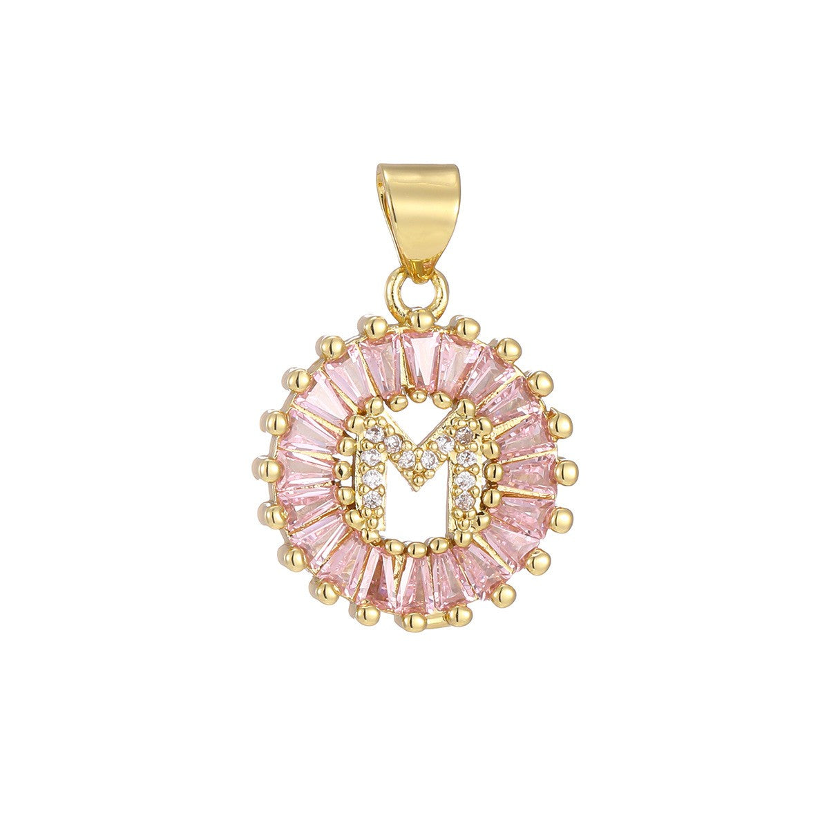 Dainty Pink Baguette Zirconia Initial Necklace