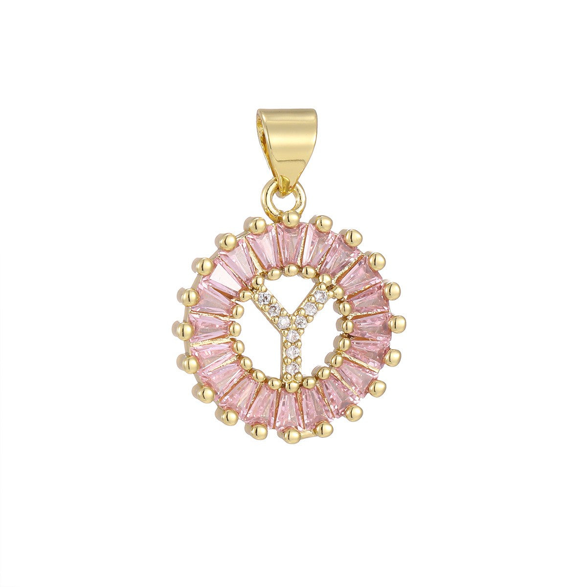 Dainty Pink Baguette Zirconia Initial Necklace