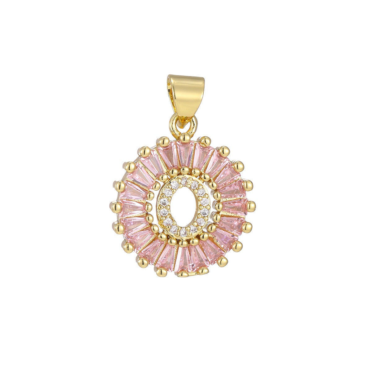 Dainty Pink Baguette Zirconia Initial Necklace