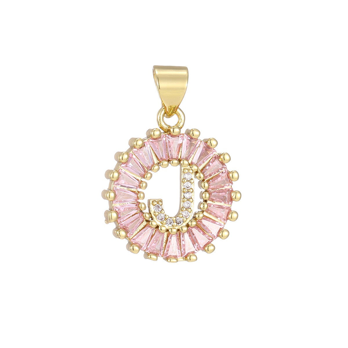 Dainty Pink Baguette Zirconia Initial Necklace