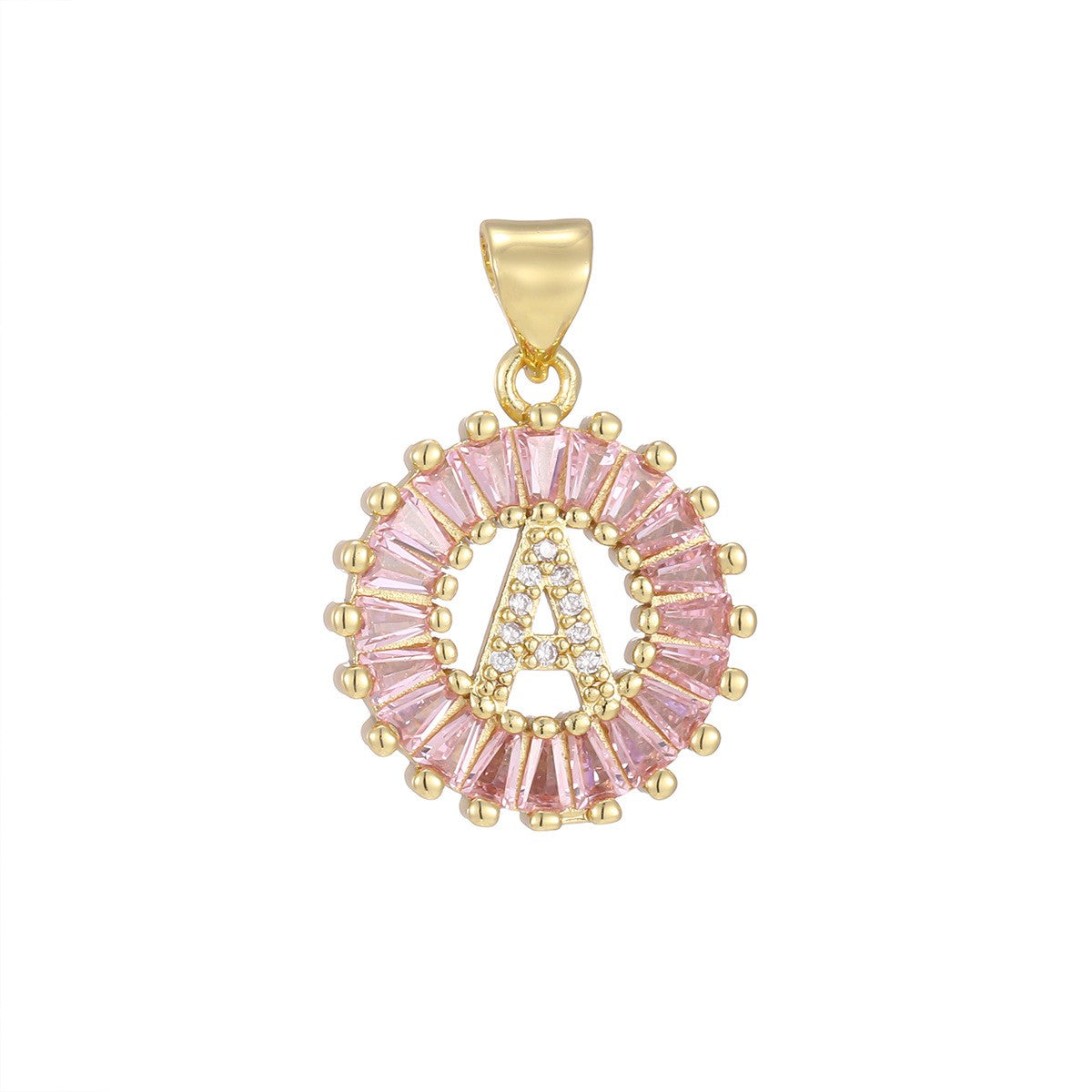 Dainty Pink Baguette Zirconia Initial Necklace