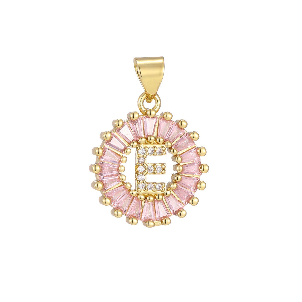 Dainty Pink Baguette Zirconia Initial Necklace