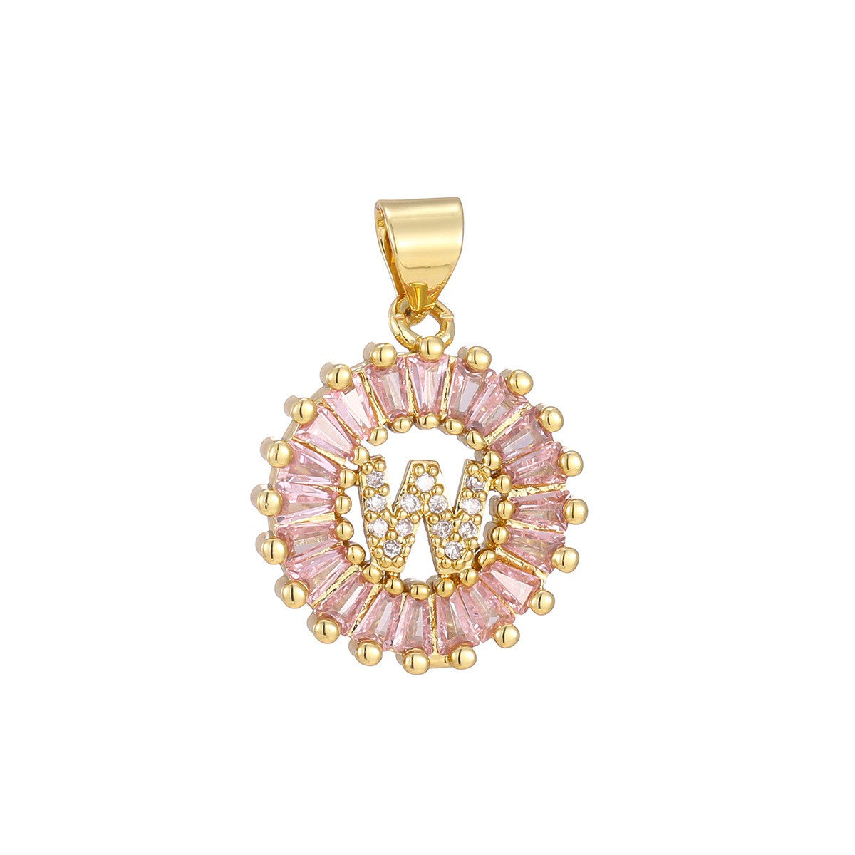 Dainty Pink Baguette Zirconia Initial Necklace