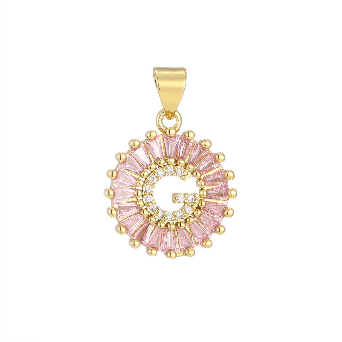 Dainty Pink Baguette Zirconia Initial Necklace