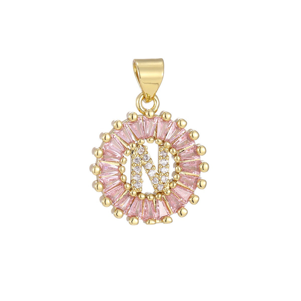 Dainty Pink Baguette Zirconia Initial Necklace