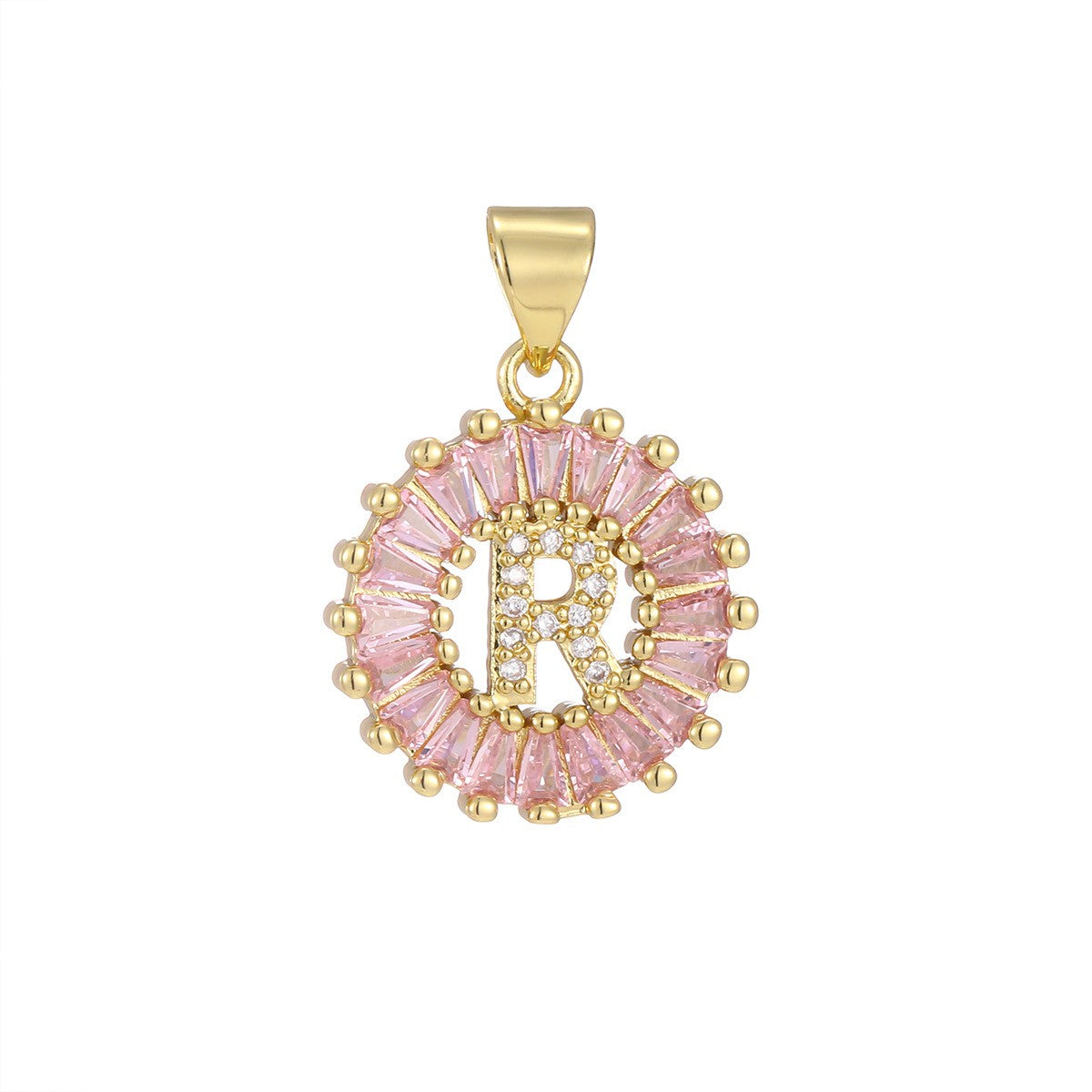Dainty Pink Baguette Zirconia Initial Necklace