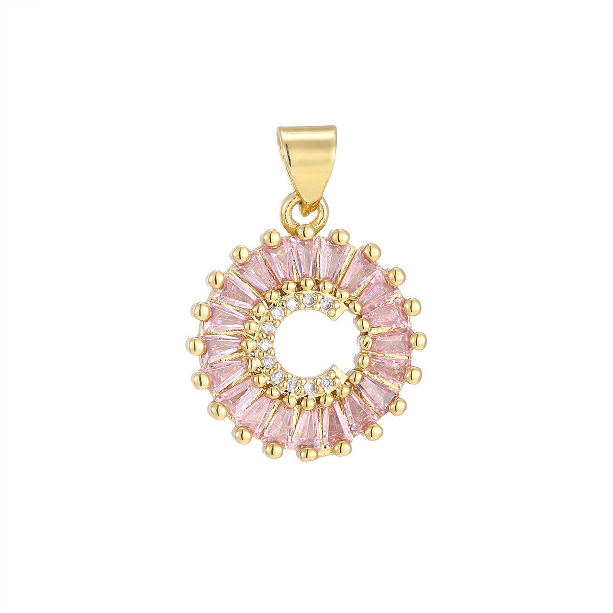 Dainty Pink Baguette Zirconia Initial Necklace