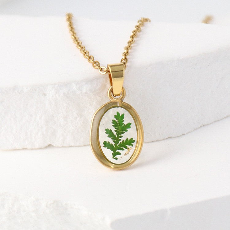 Dainty Pressed Flower Oval Necklace