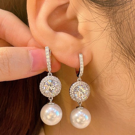 Classy Zirconia Halo Pearl Drop Earrings