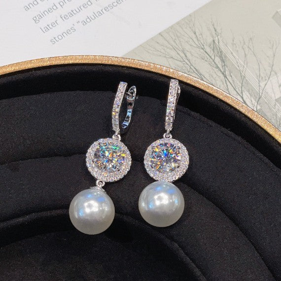 Classy Zirconia Halo Pearl Drop Earrings
