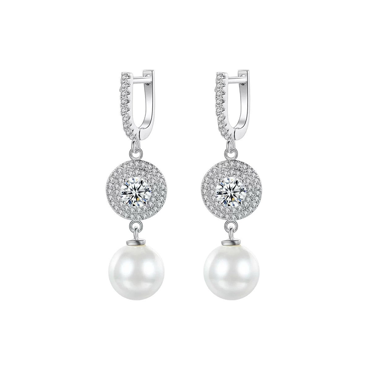 Classy Zirconia Halo Pearl Drop Earrings