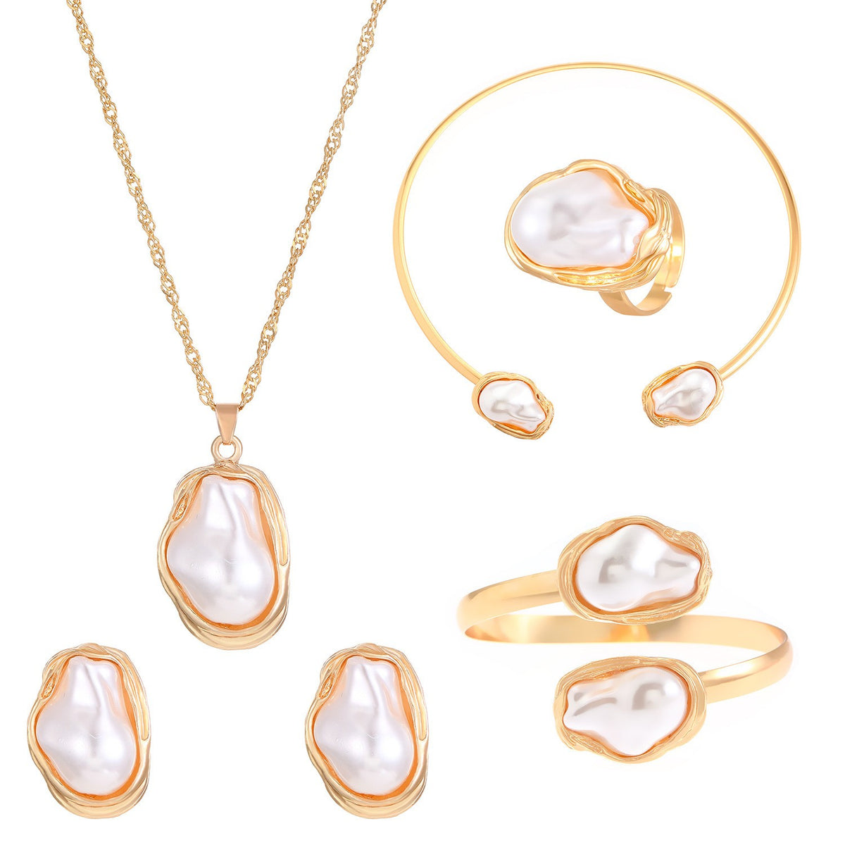 Classy Irregular Faux Pearl Necklace, Bracelet & Earring Set