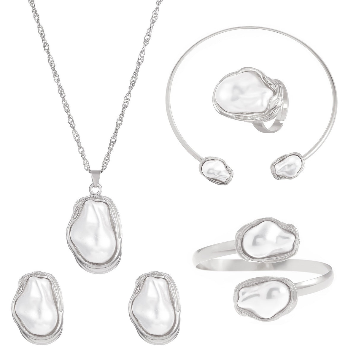 Classy Irregular Faux Pearl Necklace, Bracelet & Earring Set