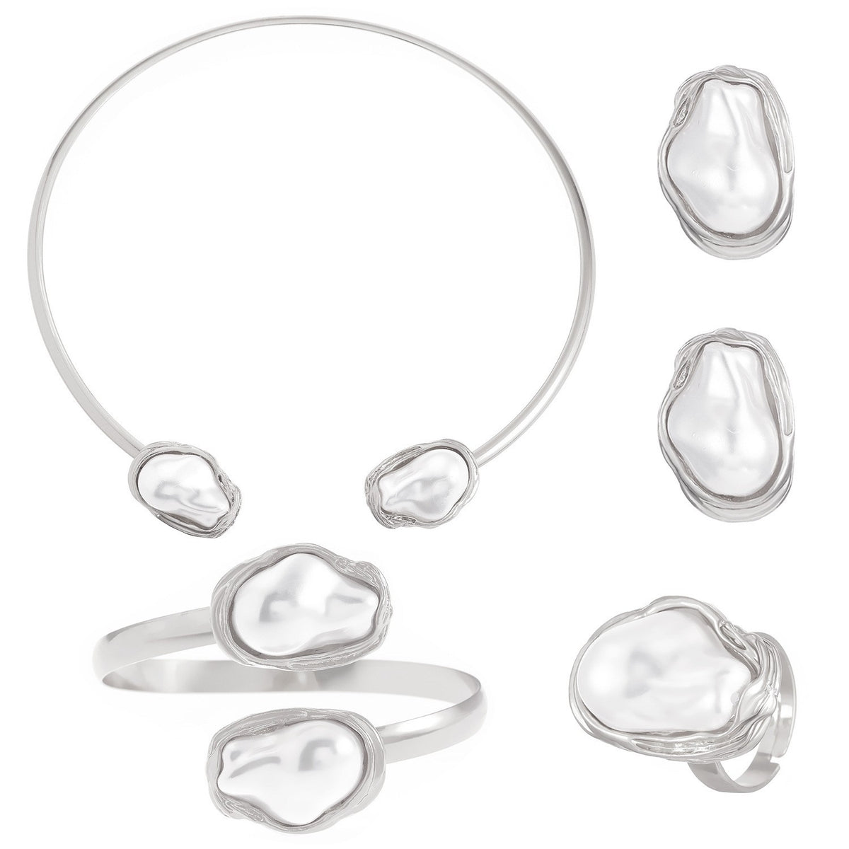 Classy Irregular Faux Pearl Necklace, Bracelet & Earring Set