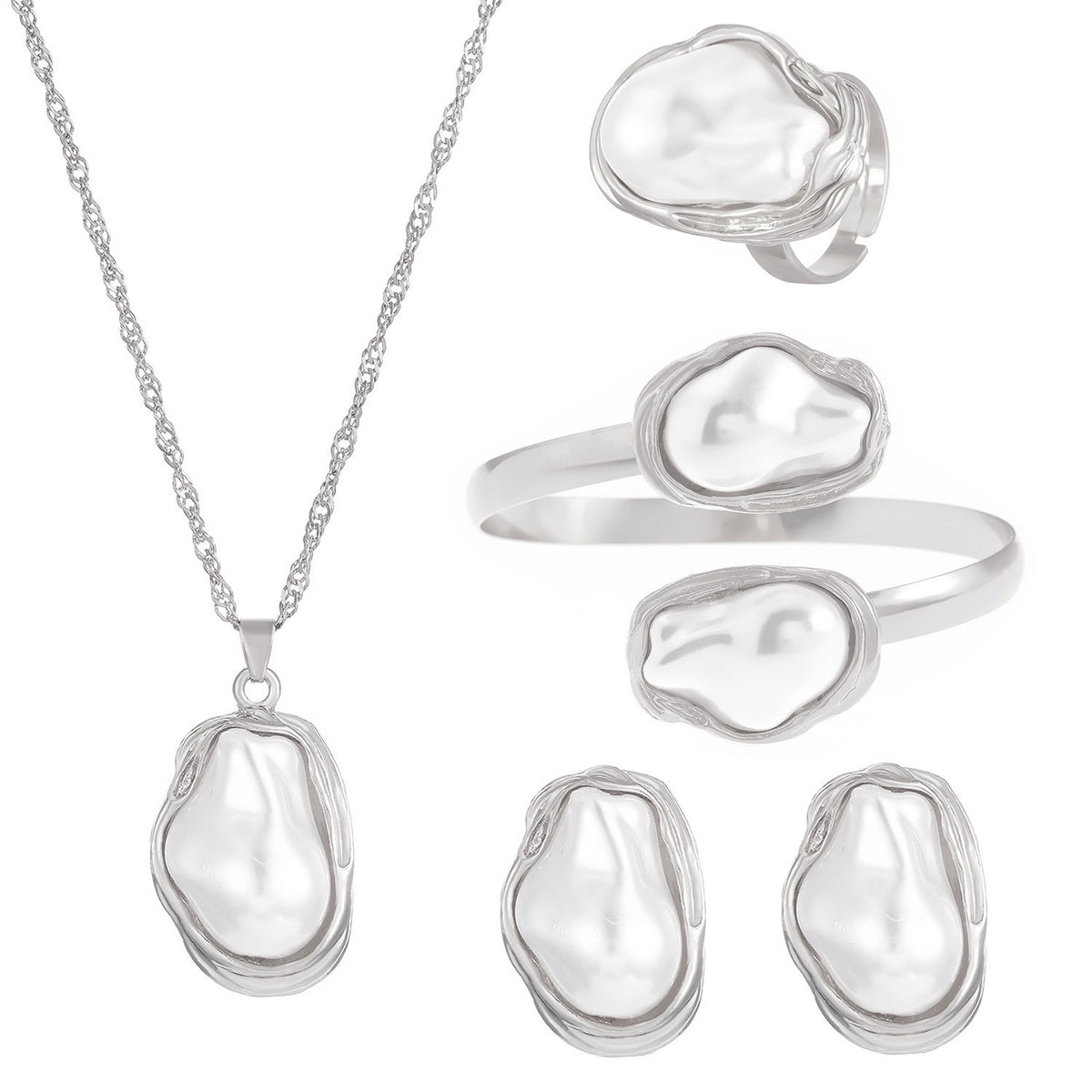 Classy Irregular Faux Pearl Necklace, Bracelet & Earring Set