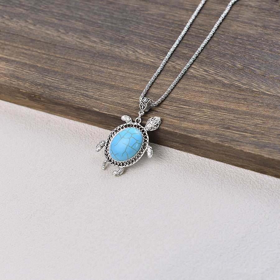 Boho Vintage Turquoise Turtle Necklace, Bracelet & Earring Set