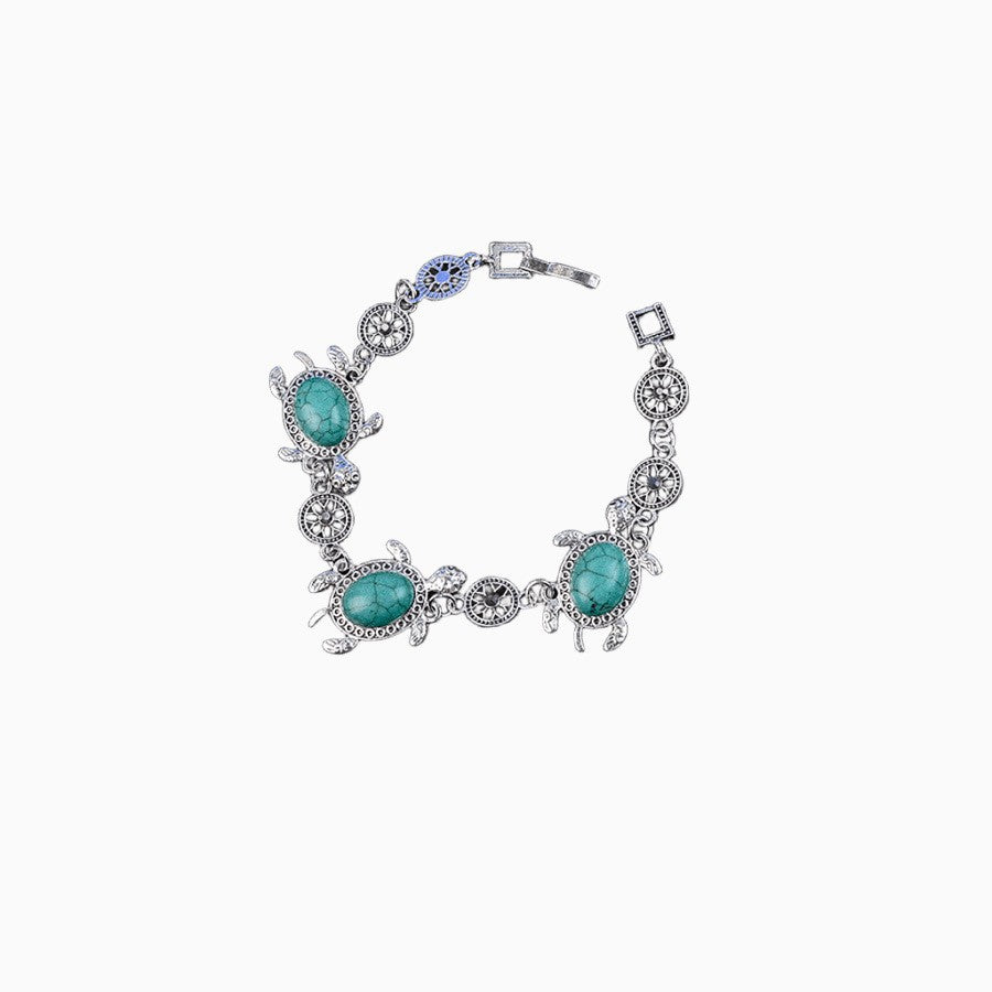 Boho Vintage Turquoise Turtle Necklace, Bracelet & Earring Set