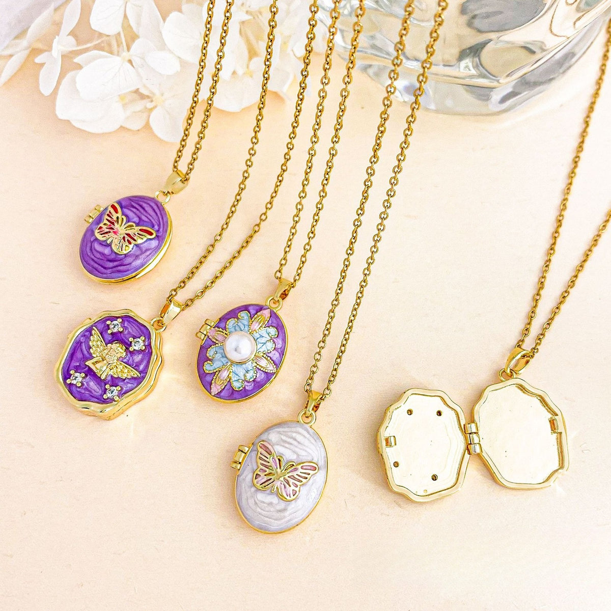 Romantic Enamel Butterfly Photo Locket Necklace