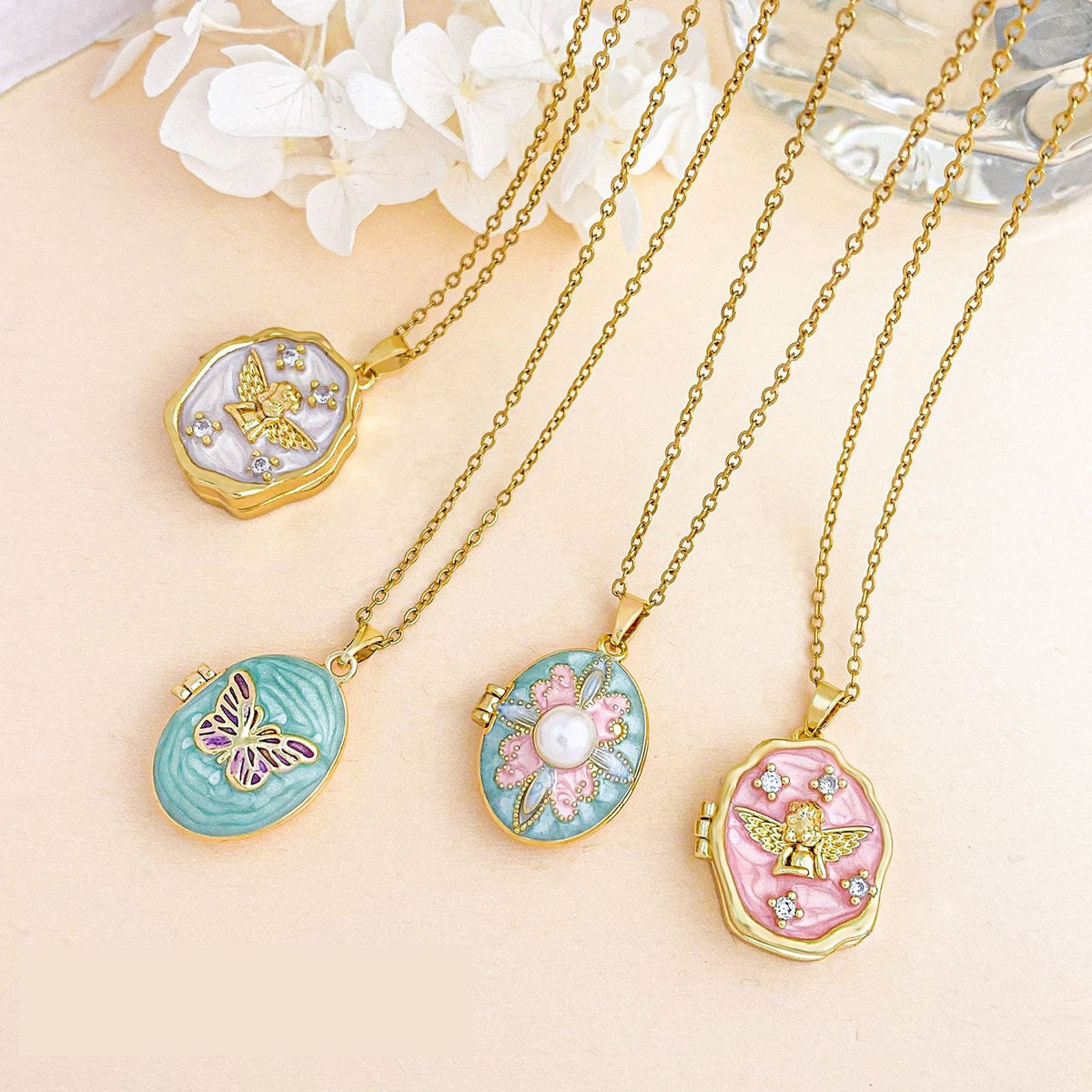 Romantic Enamel Butterfly Photo Locket Necklace