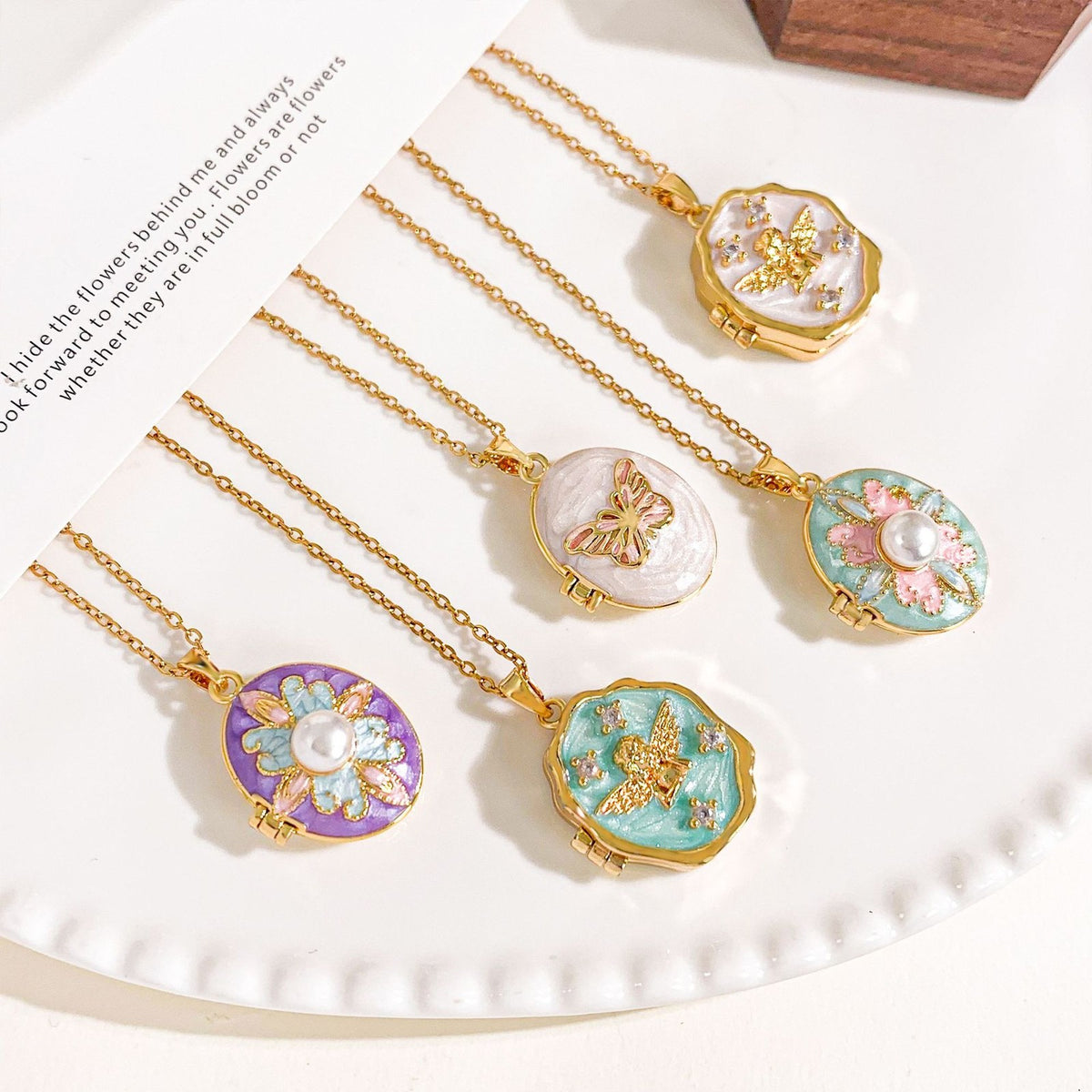 Romantic Enamel Butterfly Photo Locket Necklace