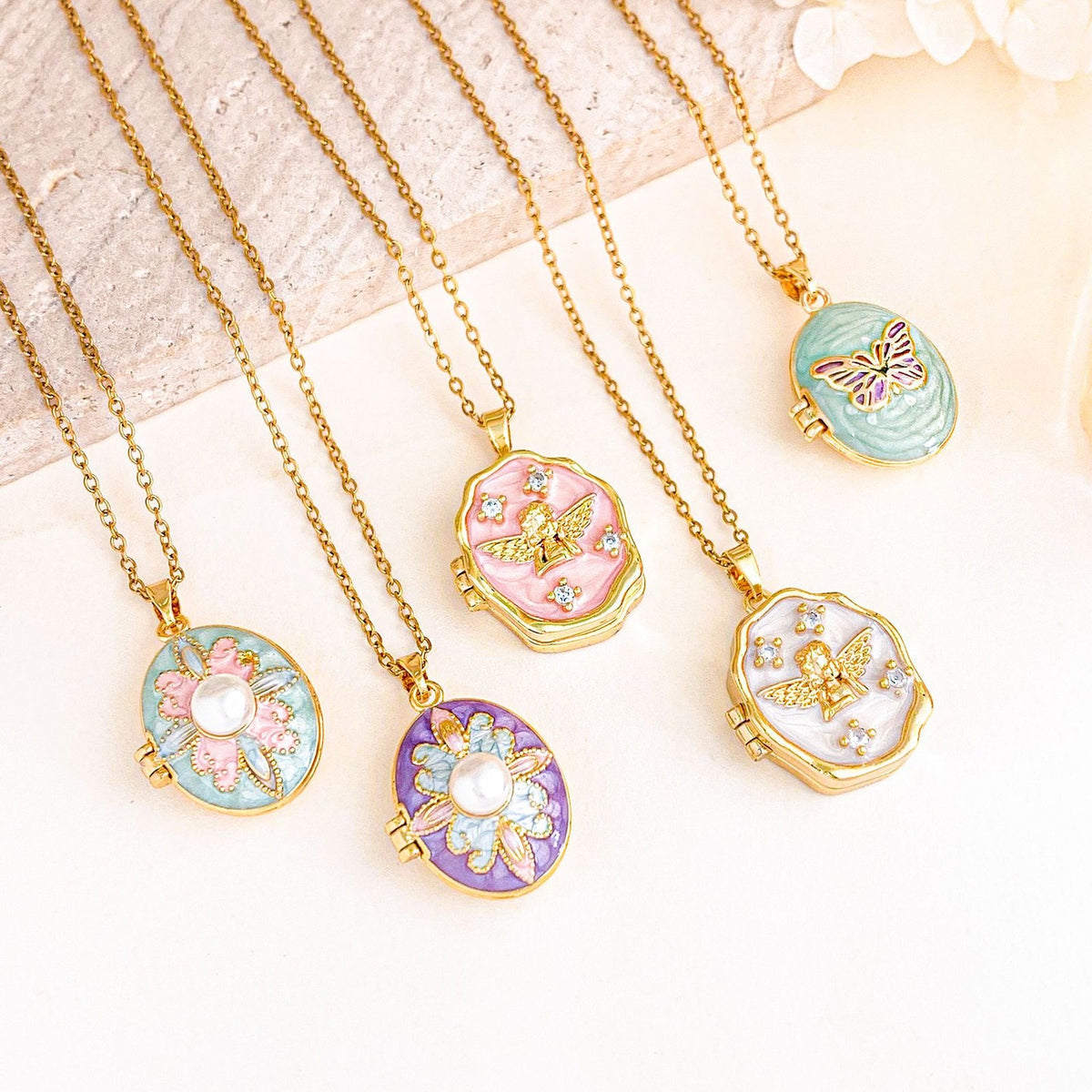 Romantic Enamel Butterfly Photo Locket Necklace