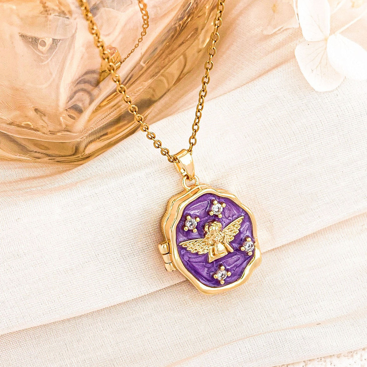 Romantic Enamel Butterfly Photo Locket Necklace