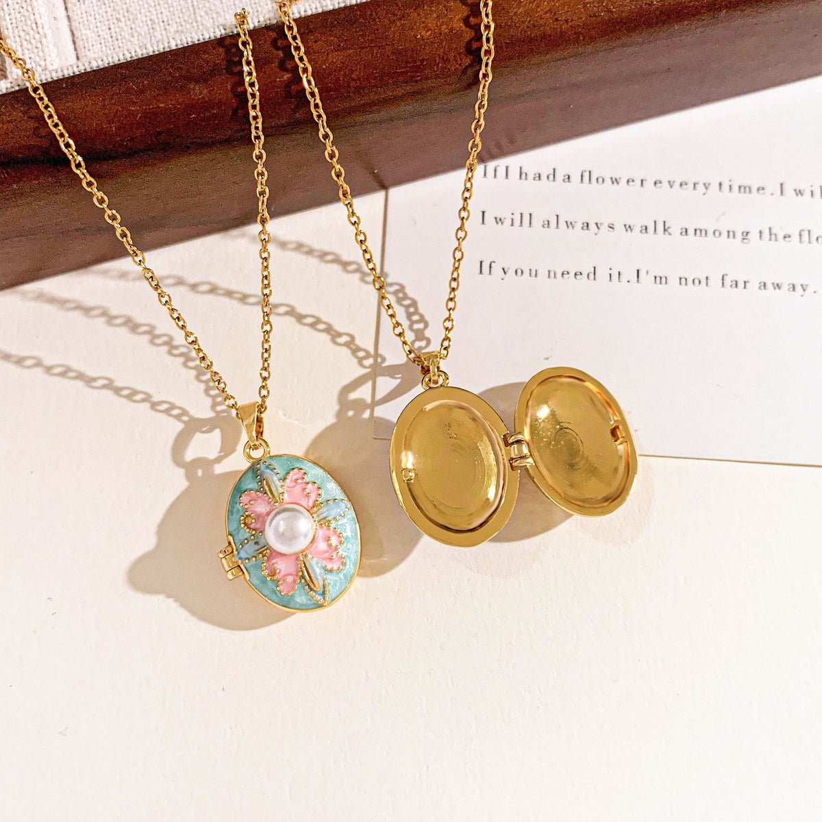Romantic Enamel Butterfly Photo Locket Necklace