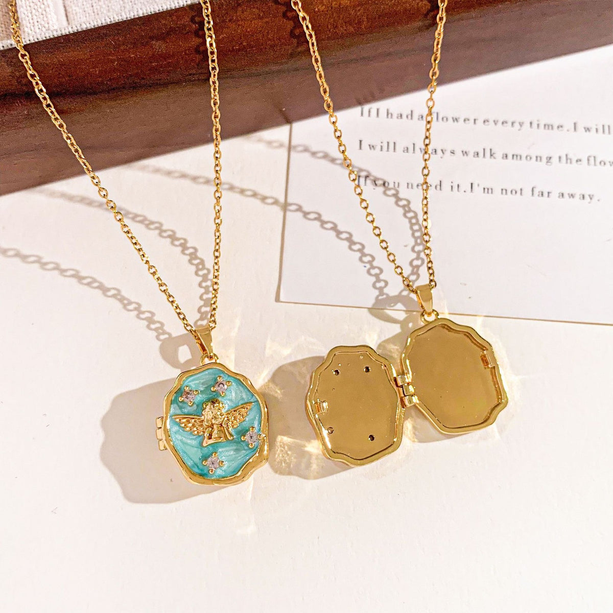 Romantic Enamel Butterfly Photo Locket Necklace