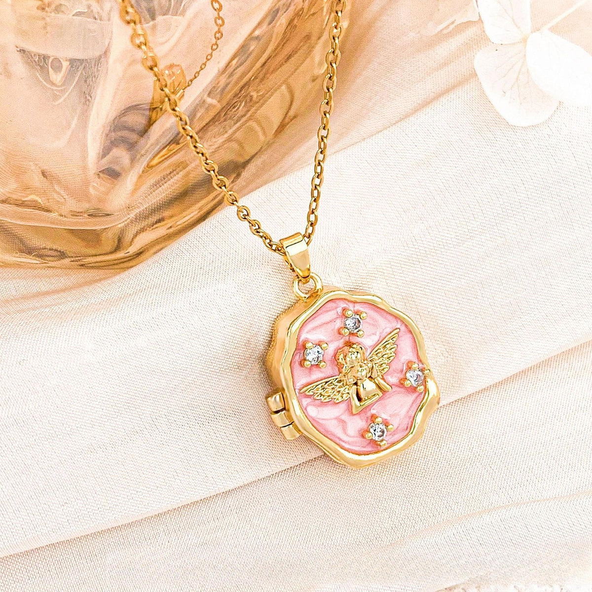 Romantic Enamel Butterfly Photo Locket Necklace