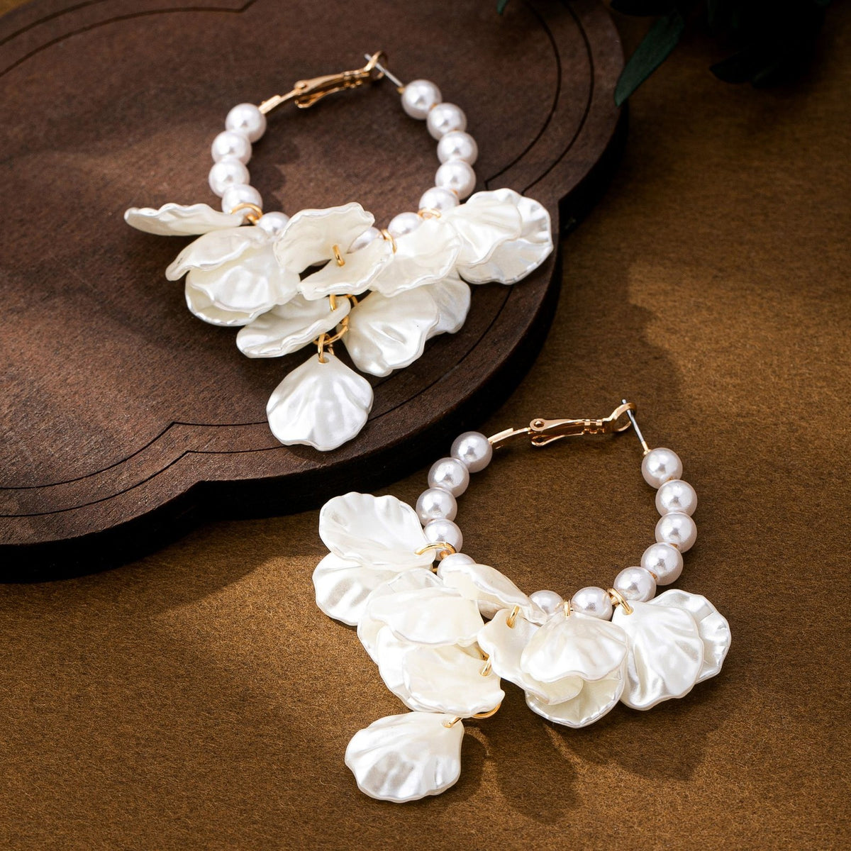 Romantic Faux Pearl Floral Hoop Earrings