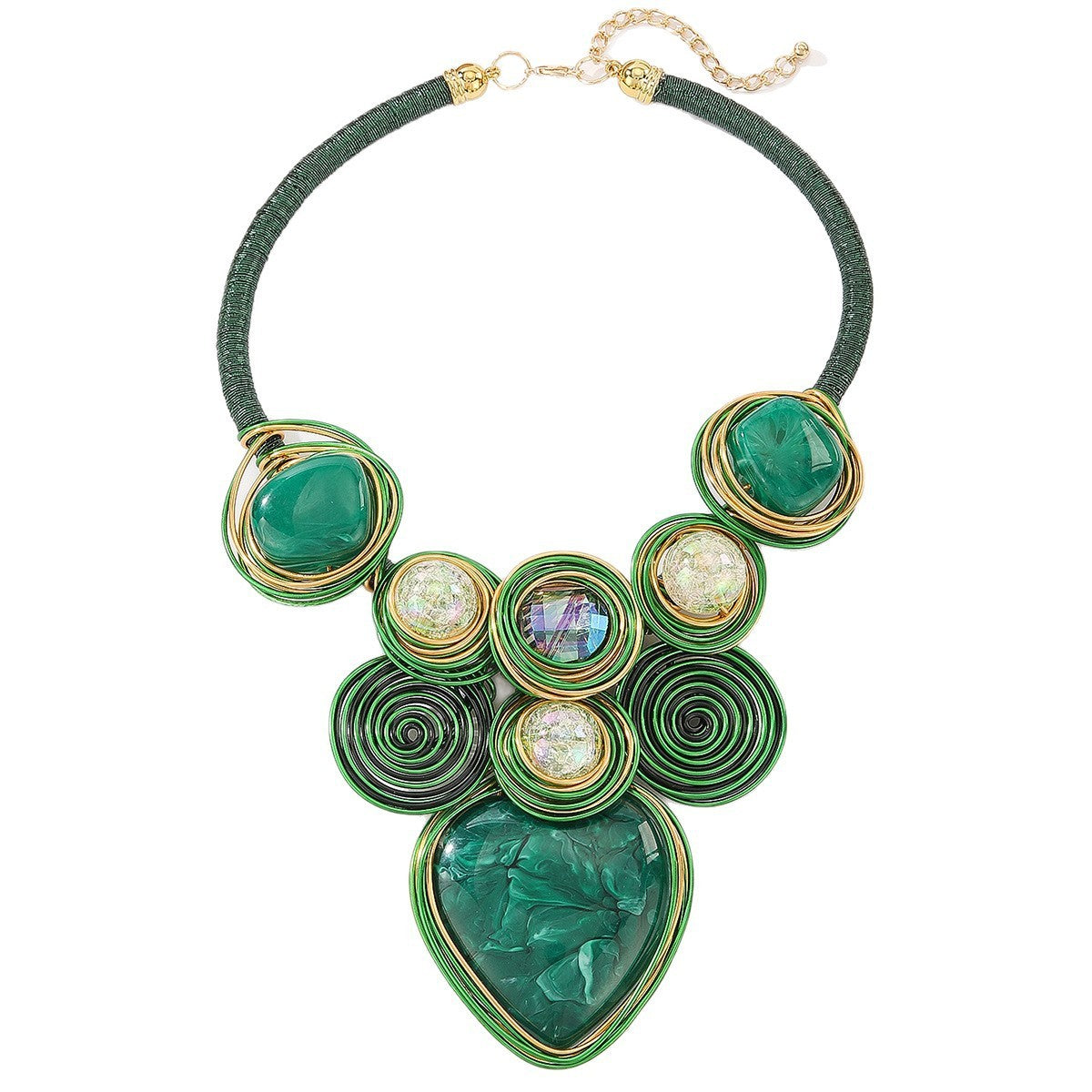 Boho Green Wire Spiral Necklace & Earring Set