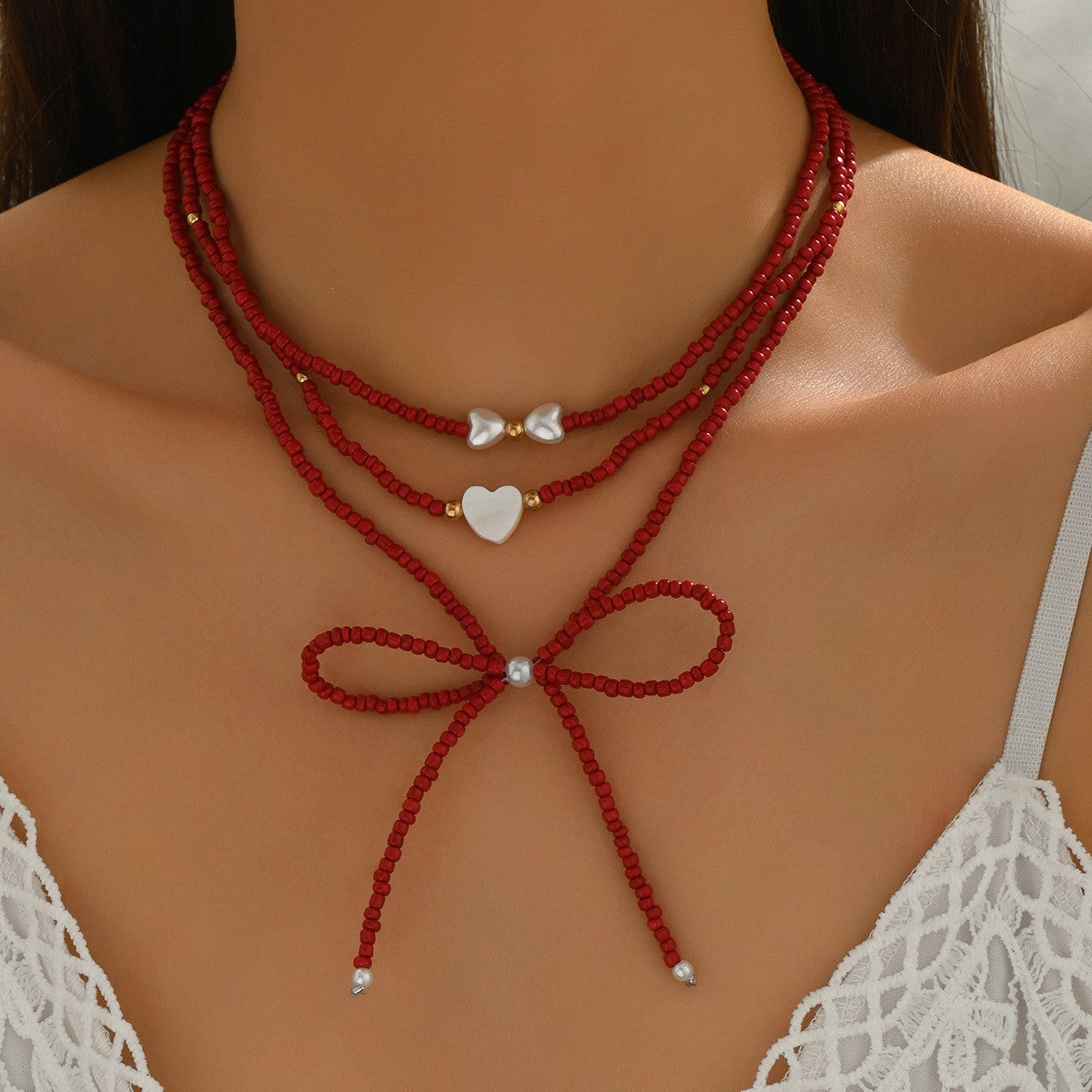 Boho Layered Beaded Bow Necklace