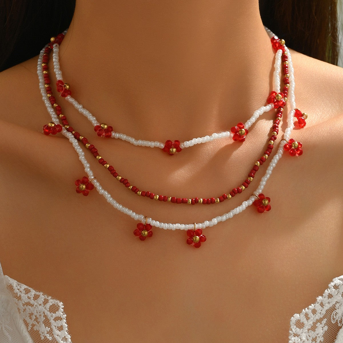 Boho Layered Beaded Bow Necklace