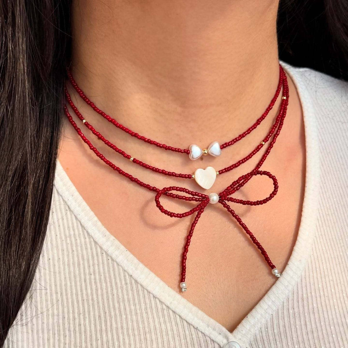 Boho Layered Beaded Bow Necklace