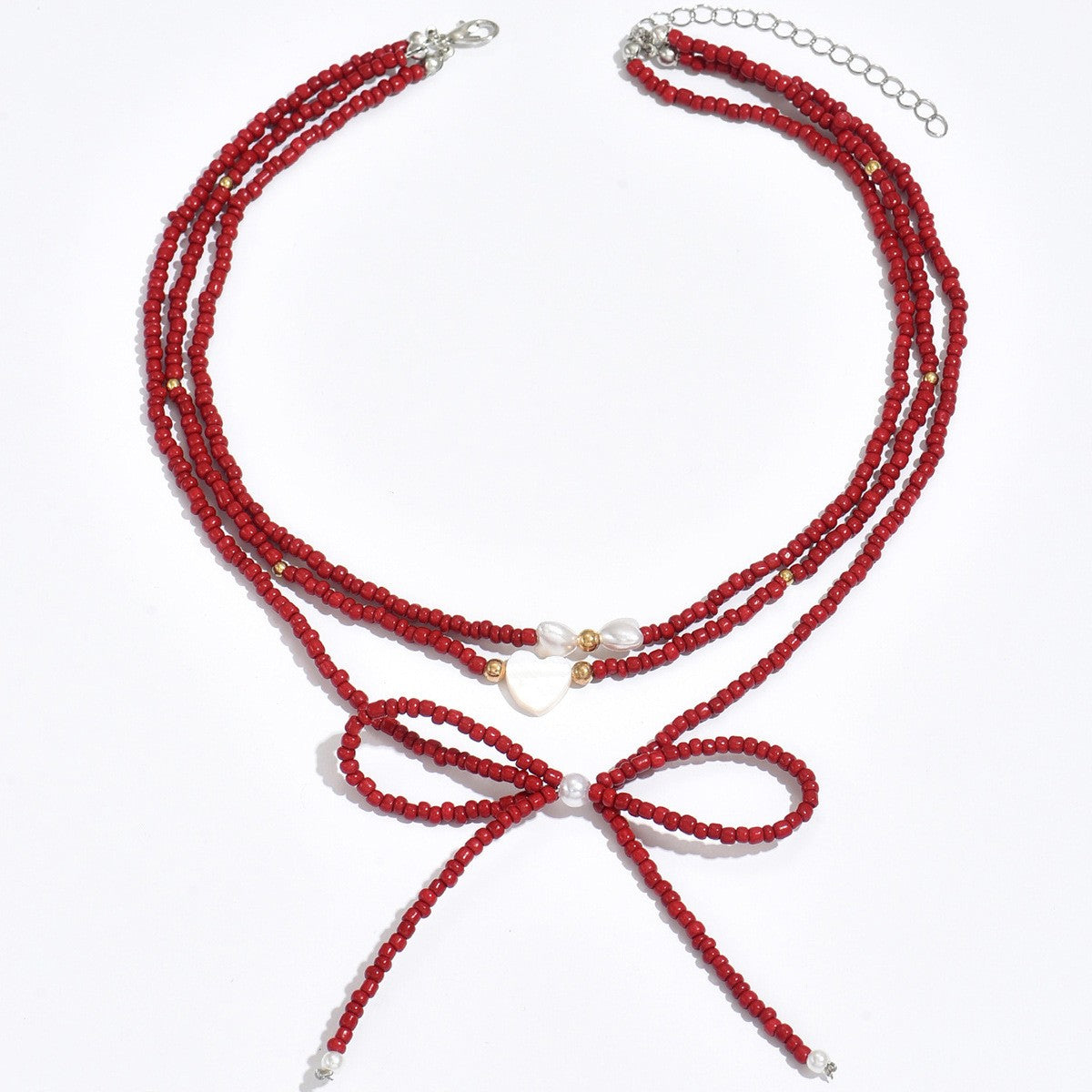 Boho Layered Beaded Bow Necklace